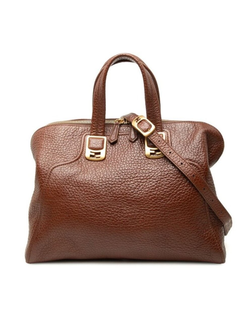 Fendi Chameleon Shoulder Bag Brown Leather